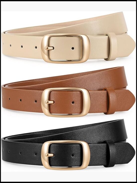 Faux Leather Belts for Women with Gold Tone Buckle 3-Pack main image 7
